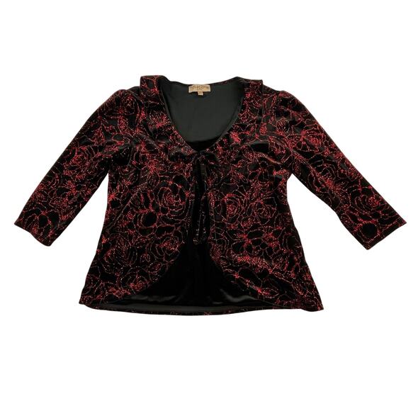 NEELIE | Vintage 90s Black Velvet Red Holiday Ruffle Neckline Bolero Layered Top - Picture 1 of 7